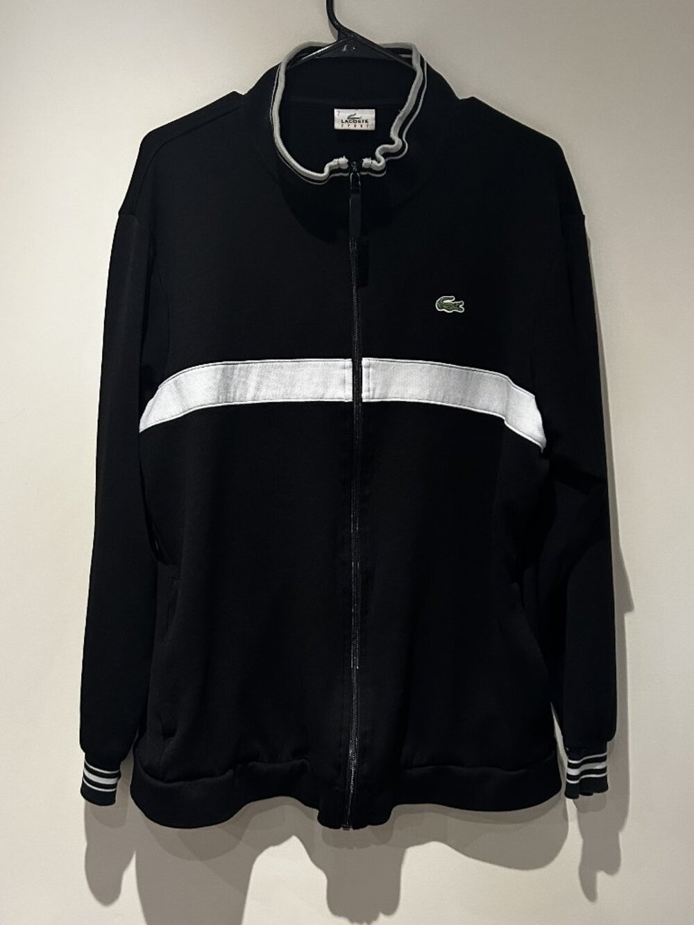 Lacoste Sport Track Jacket Size 7 Black Full Zip Crocodile Logo Retro Mens